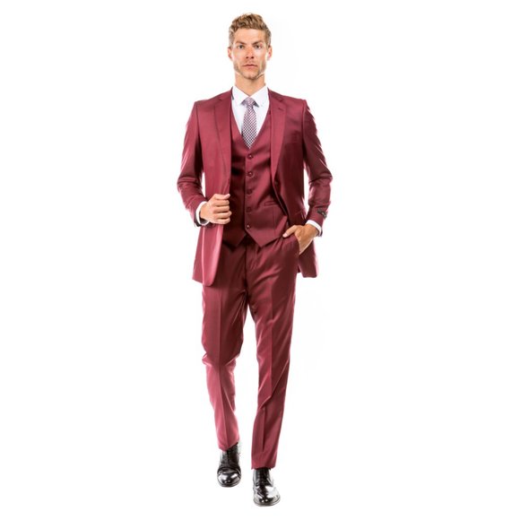 Exquisite Cranberry Sharkskin 3pc Suit w/ Expandable Waistband - Picture 4 of 4